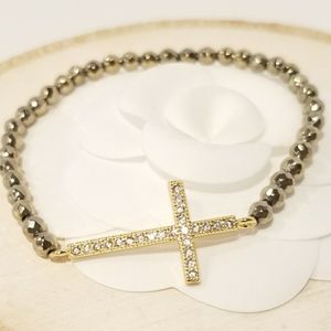 NEW Gold Pave CZ Cross Bracelet